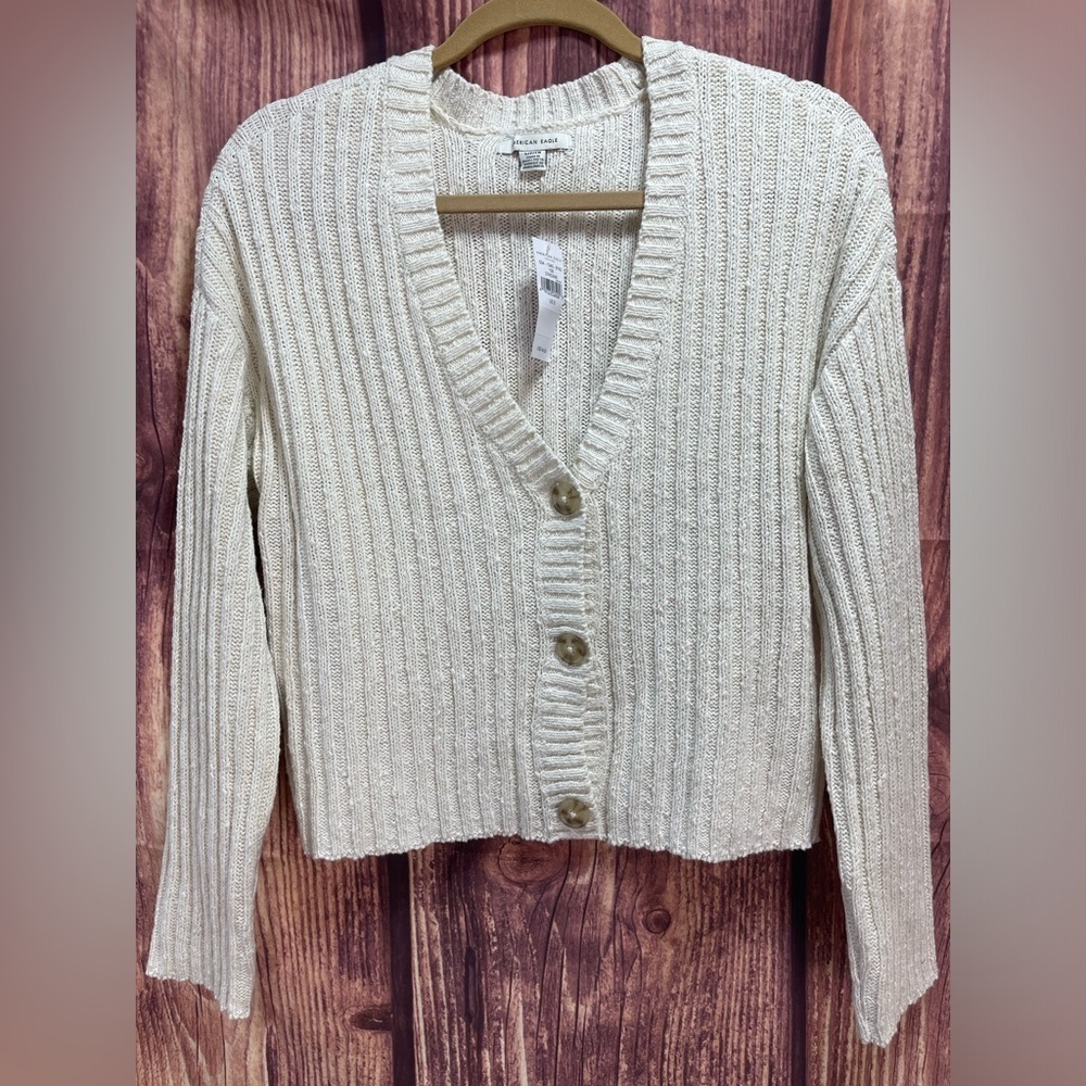American eagle cotton blend long sleeve off white cardigan sweater women’s S